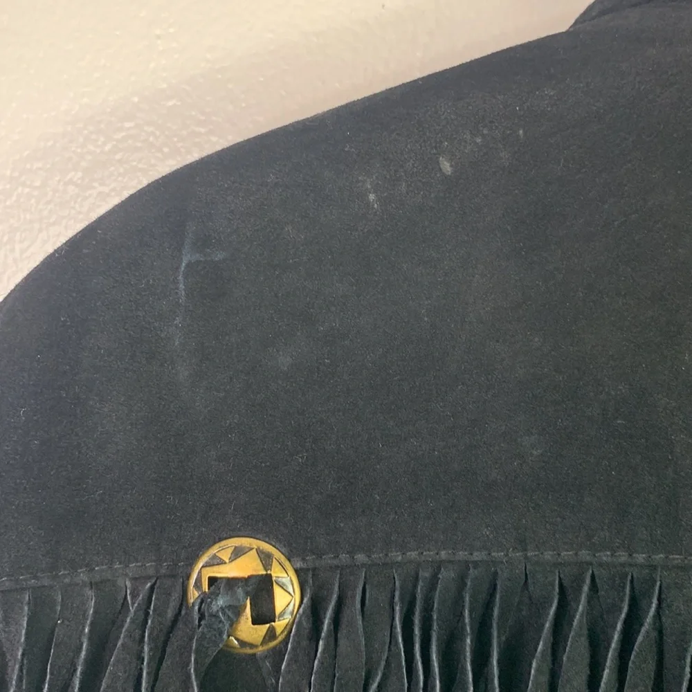 VTG 70s Learsi Black Rancher Western Fringe Suede Leather Jacket Womens Small - Picture 10 of 13